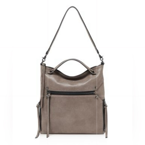 BOTKIER Logan Smooth Light Gray Leather Zip Detailed Hobo Shoulder Bag Tote - Picture 8 of 16